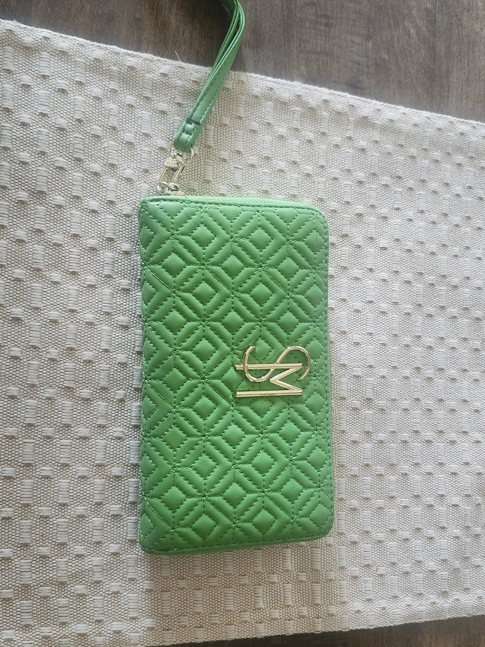 Steve Madden Quilted Green Wristlet Wallet with Gold Logo